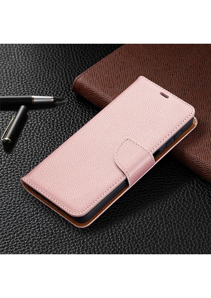 Litchi Doku Cüzdan Deri Saf Renkli Telefon Kılıfı Galaxy A32 5G/M32 5g-Rose Gold (Yurt Dışından)