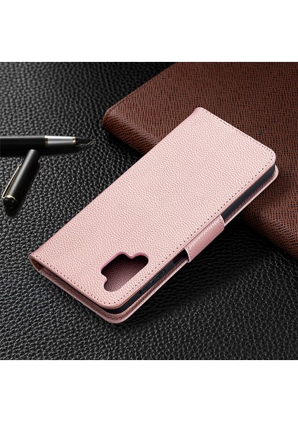Litchi Doku Cüzdan Deri Saf Renkli Telefon Kılıfı Galaxy A32 5G/M32 5g-Rose Gold (Yurt Dışından)