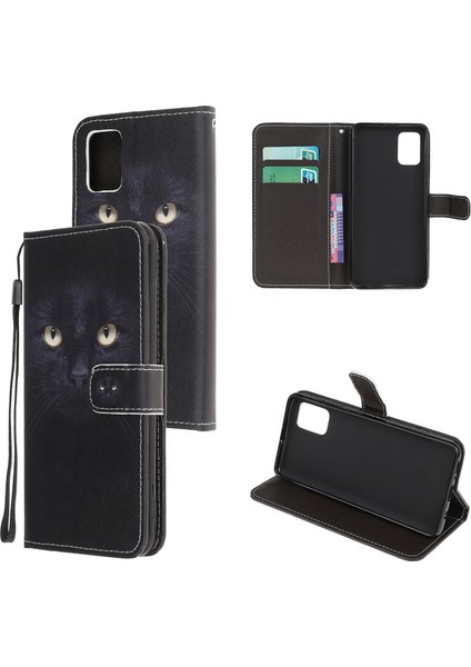 Samsung Galaxy A52 4G/5G/A52S Için Desen Koruyucusu 5g Çapraz Doku Deri Deri Cüzdan Case-Cat Yüz (Yurt Dışından)