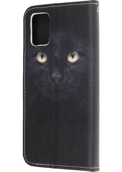 Samsung Galaxy A52 4G/5G/A52S Için Desen Koruyucusu 5g Çapraz Doku Deri Deri Cüzdan Case-Cat Yüz (Yurt Dışından)