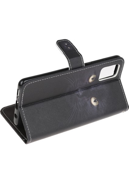 Samsung Galaxy A52 4G/5G/A52S Için Desen Koruyucusu 5g Çapraz Doku Deri Deri Cüzdan Case-Cat Yüz (Yurt Dışından)