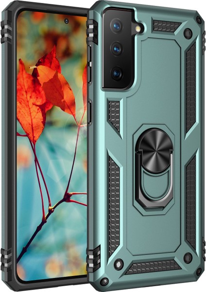 Hibrid Pc+Tpu Samsung Galaxy S21+5G-DARK Green Için Ring Kickstand ile Anti-Drop Telefon Kasası (Yurt Dışından)