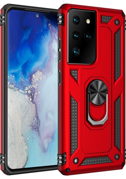 Hibrid Pc+Tpu Samsung Galaxy S21 Ultra 5g-Red Için Ring Kickstand ile Anti-Drop Telefon Kabuğu (Yurt Dışından)