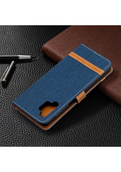 Samsung Galaxy A32 5G/M32 5g Renkli Kot Plicing Jeans Bez Yüzey Cüzdan Deri Telefon Kapak-Dark Mavi (Yurt Dışından)