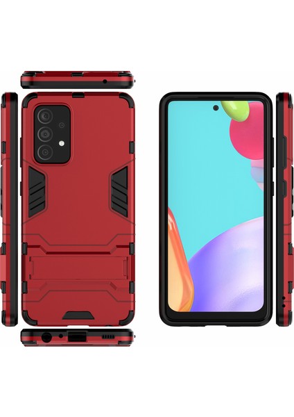 2 Kickstand Protector Plastik+Tpu Hibrit Kapak Samsung Galaxy A52 4G/5G/A52S 5g-Red (Yurt Dışından)