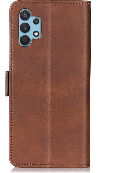 Samsung Galaxy A32 4g (Ab Versiyonu) Manyetik Toka Tasarımı Folyo Flip Cüzdan Deri Standı Vaka-Kahverengi (Yurt Dışından)