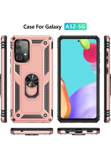Samsung Galaxy A52 4G/5G/A52S 5g-Rose Gold Için Zırh Anti-Fall Metal Yüzük Kickstand Tasarım Hibrit Pc Tpu Kabuğu (Yurt Dışından) modelleri