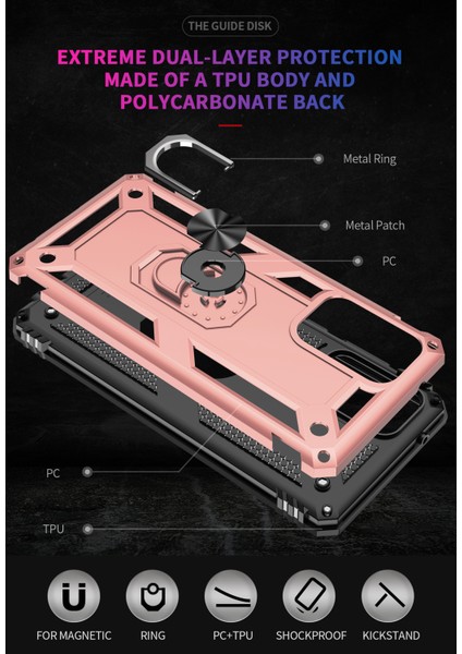Samsung Galaxy A52 4G/5G/A52S 5g-Rose Gold Için Zırh Anti-Fall Metal Yüzük Kickstand Tasarım Hibrit Pc Tpu Kabuğu (Yurt Dışından) fırsatları