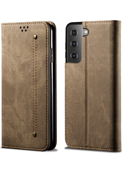 Kot Kumaş Doku Deri Cüzdan Standı Samsung Galaxy S21 Fe-Green Için (Yurt Dışından)
