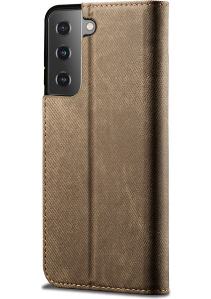 Kot Kumaş Doku Deri Cüzdan Standı Samsung Galaxy S21 Fe-Green Için (Yurt Dışından)