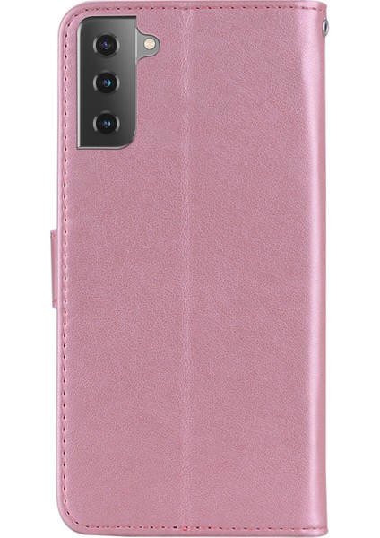 Baykuş Izi Rinestone Dekor Cüzdan Deri Kapak Samsung Galaxy S21 Fe-Rose Altın (Yurt Dışından)