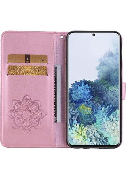 Baykuş Izi Rinestone Dekor Cüzdan Deri Kapak Samsung Galaxy S21 Fe-Rose Altın (Yurt Dışından)