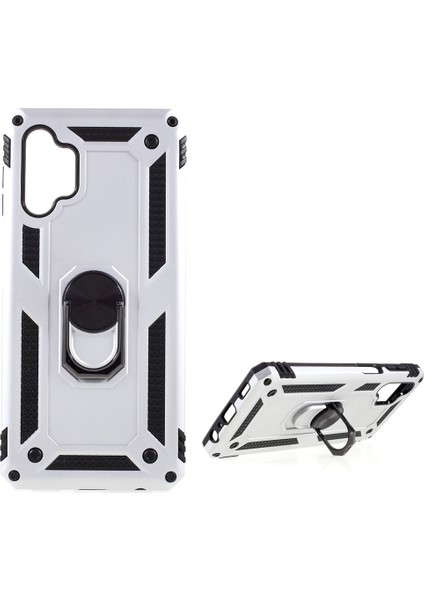 Samsung Galaxy A32 5G/M32 5g-Silver Için Ring Kickstand ile Pc+Tpu Combo Tasarım Anti-Drop Anti-Drop Hibrit Telefon Kabuğu (Yurt Dışından)