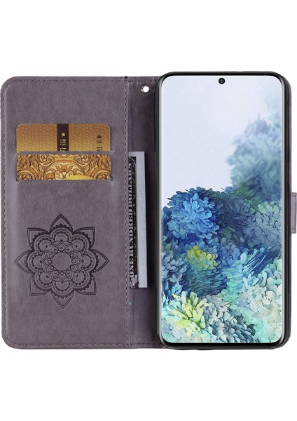 Baykuş Izi Rinestone Dekor Cüzdan Deri Kapak Samsung Galaxy S21 Fe-Grey (Yurt Dışından)