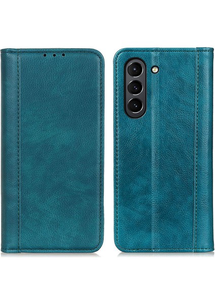 Otomatik Emilen Litchi Doku Samsung Galaxy S21 Fe-Green Için Bölünmüş Deri Cüzdan Kılıf Kapağı (Yurt Dışından)