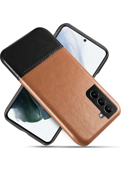 Samsung Galaxy S21 Fe-Light Kahverengi/siyah Için Çift Renkli Pu Deri Ekleme Kaplamalı Pc Koruyucu Kılıf (Yurt Dışından)