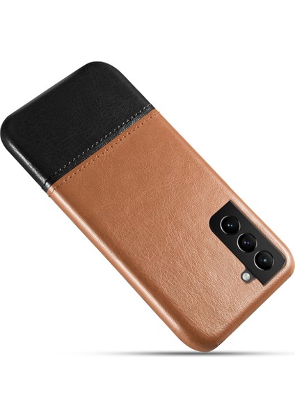 Samsung Galaxy S21 Fe-Light Kahverengi/siyah Için Çift Renkli Pu Deri Ekleme Kaplamalı Pc Koruyucu Kılıf (Yurt Dışından)
