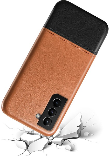 Samsung Galaxy S21 Fe-Light Kahverengi/siyah Için Çift Renkli Pu Deri Ekleme Kaplamalı Pc Koruyucu Kılıf (Yurt Dışından)