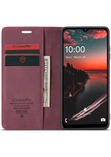 Samsung Galaxy A32 5G/M32 5g-Red Için Basit Tasarım Otomatik Varma Deri Cüzdan Kılıfı (Yurt Dışından)