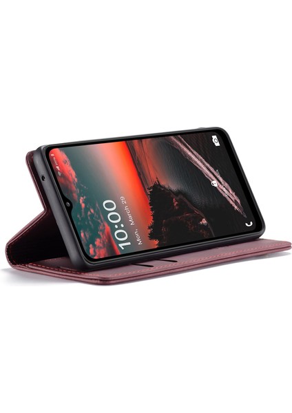 Samsung Galaxy A32 5G/M32 5g-Red Için Basit Tasarım Otomatik Varma Deri Cüzdan Kılıfı (Yurt Dışından)
