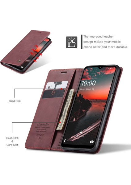 Samsung Galaxy A32 5G/M32 5g-Red Için Basit Tasarım Otomatik Varma Deri Cüzdan Kılıfı (Yurt Dışından)