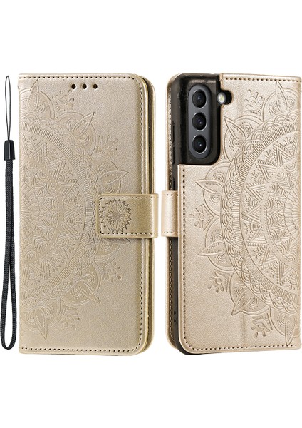 Samsung Galaxy S21 Fe-Gold Için Basılı Mandala Çiçek Cüzdan Deri Kılıf (Yurt Dışından)