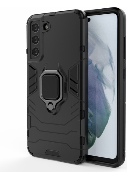2-1 Arada Pc Tpu Cool Guard Hibrid Kapak Samsung Galaxy S21 Fe-Black Için Yüzük Tutucu Kickstand ile Iyi Korumalı Kılıf (Yurt Dışından)