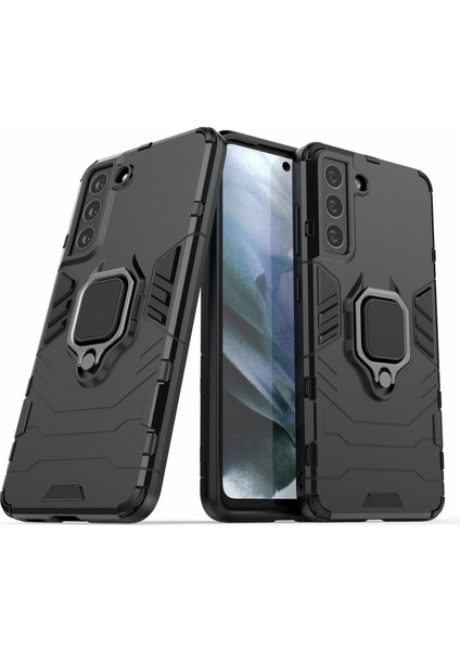 2-1 Arada Pc Tpu Cool Guard Hibrid Kapak Samsung Galaxy S21 Fe-Black Için Yüzük Tutucu Kickstand ile Iyi Korumalı Kılıf (Yurt Dışından)