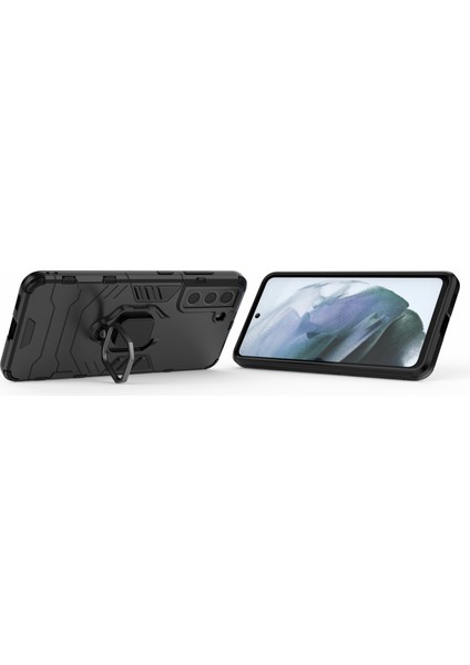 2-1 Arada Pc Tpu Cool Guard Hibrid Kapak Samsung Galaxy S21 Fe-Black Için Yüzük Tutucu Kickstand ile Iyi Korumalı Kılıf (Yurt Dışından)
