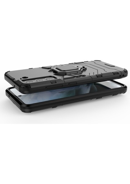 2-1 Arada Pc Tpu Cool Guard Hibrid Kapak Samsung Galaxy S21 Fe-Black Için Yüzük Tutucu Kickstand ile Iyi Korumalı Kılıf (Yurt Dışından)