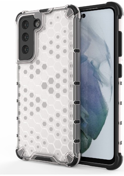 Samsung Galaxy S21 Fe-White Için Petek Deseni Tpu+Pc Hibrit Kılıf Mobil Telefon Koruyucusu (Yurt Dışından)