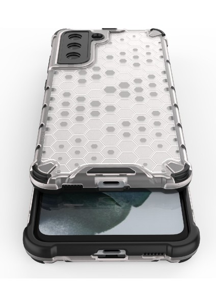 Samsung Galaxy S21 Fe-White Için Petek Deseni Tpu+Pc Hibrit Kılıf Mobil Telefon Koruyucusu (Yurt Dışından)