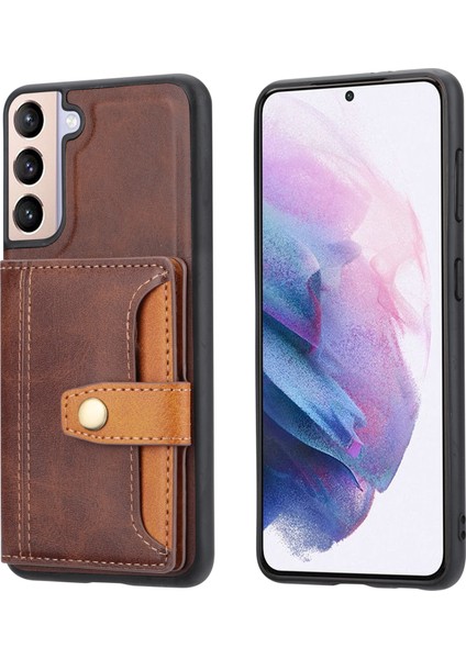Samsung Galaxy S21 Fe-Brown Için Kart Yuvaları ile Pu Deri Kaplamalı Tpu Kılıfı+Kickstand (Yurt Dışından)