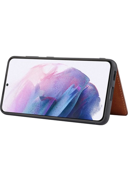 Samsung Galaxy S21 Fe-Brown Için Kart Yuvaları ile Pu Deri Kaplamalı Tpu Kılıfı+Kickstand (Yurt Dışından)