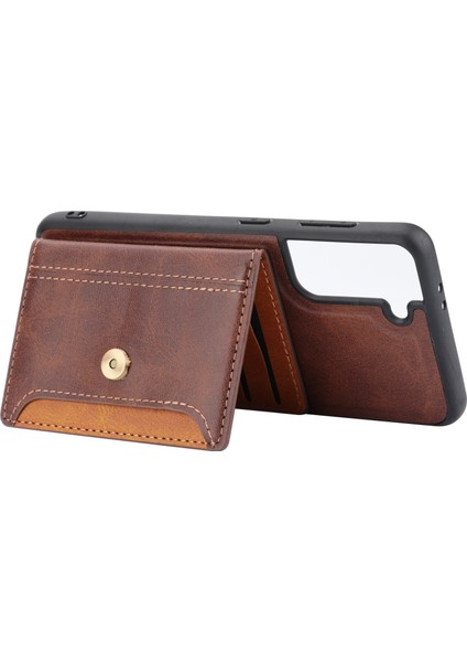 Samsung Galaxy S21 Fe-Brown Için Kart Yuvaları ile Pu Deri Kaplamalı Tpu Kılıfı+Kickstand (Yurt Dışından)