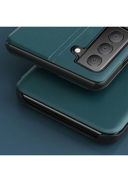Tam Koruma Flip Deri Görünüm Pencere Telefon Stand Kılıfı Samsung Galaxy S21 Fe-Blue Için (Yurt Dışından) modelleri