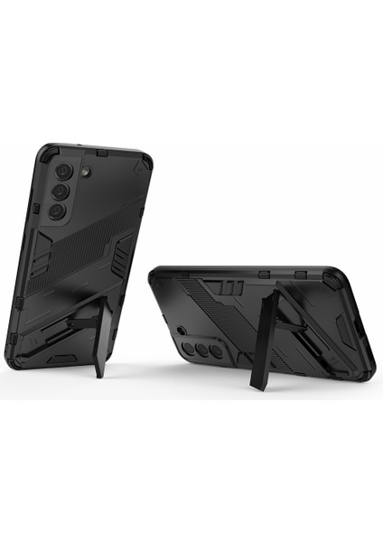 Samsung Galaxy S21 Fe-Black Için Kickstand ile Kickstand ile Anti-Kırpma Pc+Tpu Hybrıd Telefon Geri Şok Geçirmez Kapak (Yurt Dışından)