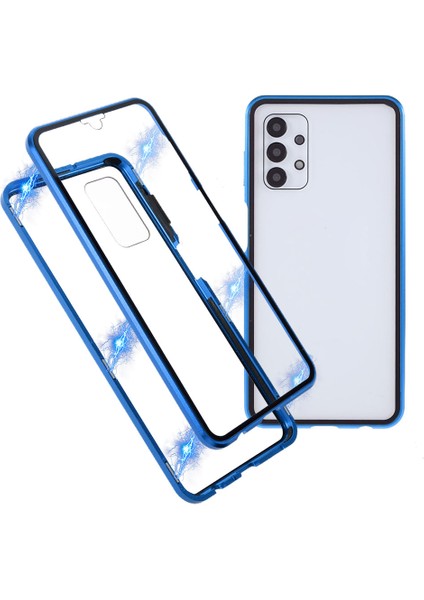 Manyetik Adsorpsiyon Metal Çerçevesi+Samsung Galaxy A32 5G/M32 5g-Blue Için Çift Taraflı Ultra Net Temperli Cam Telefon Kabuğu (Yurt Dışından)