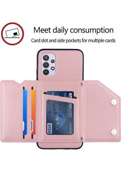 Stand Kartı Tutucu Parlak Deri Tpu Samsung Galaxy A32 5G/M32 5g Omuz Kayışı Rozet Altın (Yurt Dışından)