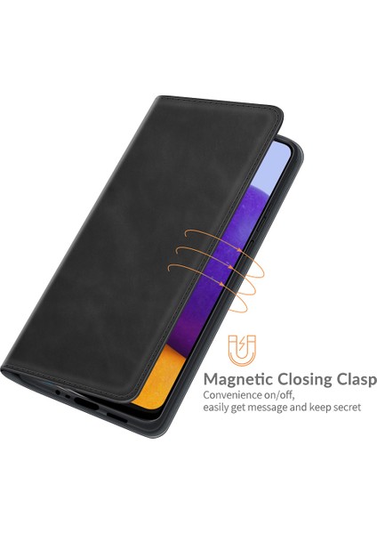 Samsung Galaxy A22 5g (Ab Versiyonu) Için Cüzdanlı Güçlü Mıknatıs Emilim Deri Kapak Folio Flip Koruyucu Stand Kılıfı (Yurt Dışından)