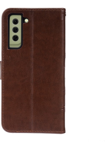 Samsung Galaxy S21 Fe-Brown Için Kelebekler ve Çiçek Basılı Deri Cüzdan Stand Tasarım Kılıfı (Yurt Dışından)