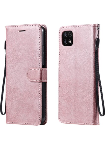 Samsung Galaxy A22 5g (Ab Versiyonu) Için Kayış Gövdesi ile Cüzdan Standı Deri Telefon Muhafazası -Rose Altın (Yurt Dışından)