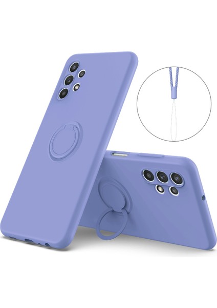 Yüzük Kickstand Tasarımı Düz Sıvı Silikon Telefon Koruyucu Kabuk Samsung Galaxy A32 4g (Ab Versiyonu) Için Kayışlı (Yurt Dışından)