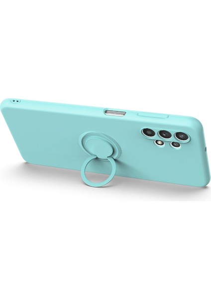 Yüzük Kickstand Tasarımı Düz Sıvı Silikon Telefon Koruyucu Kabuk Samsung Galaxy A32 4g (Ab Versiyonu) Için Kayışlı (Yurt Dışından)