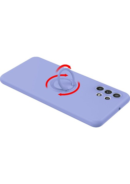 Yüzük Kickstand Tasarımı Düz Sıvı Silikon Telefon Koruyucu Kabuk Samsung Galaxy A32 4g (Ab Versiyonu) Için Kayışlı (Yurt Dışından)