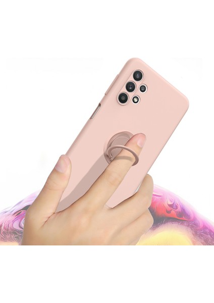 Yüzük Kickstand Tasarımı Düz Sıvı Silikon Telefon Koruyucu Kabuk Samsung Galaxy A32 4g (Ab Versiyonu) Için Kayışlı (Yurt Dışından)