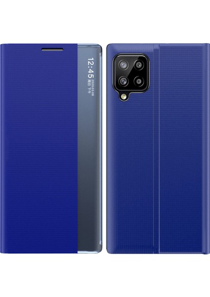 Samsung Galaxy A22 4g (Ab Versiyonu) Yan Görünüm Pencere Telefon Kılıfı Folio Flip Deri Stand Telefon Koruyucu Mavi (Yurt Dışından)