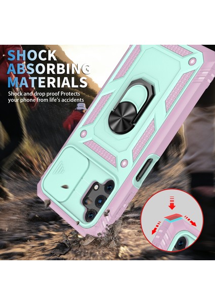 Slayt Kamera Koruyucusu Pc+Tpu Telefon Kılıfı Kickstand ve Samsung Galaxy A32 5G/M32 5g-Yeşil/pembe (Yurt Dışından)