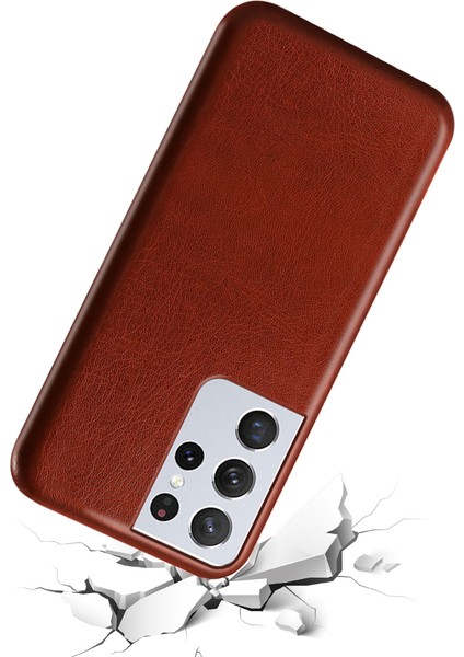 Samsung Galaxy S21 Ultra 5g-Brown Için Çılgın At Dokusu Anti-Fall Anti-Fall Deri Kaplamalı Pc Telefon Kılıfı (Yurt Dışından) fırsatları