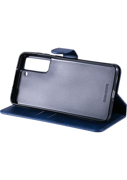 Samsung Galaxy S21 Fe-Mavi Stand Stand With Scraction Deri Cüzdan Cep Telefon Kılıfı (Yurt Dışından)